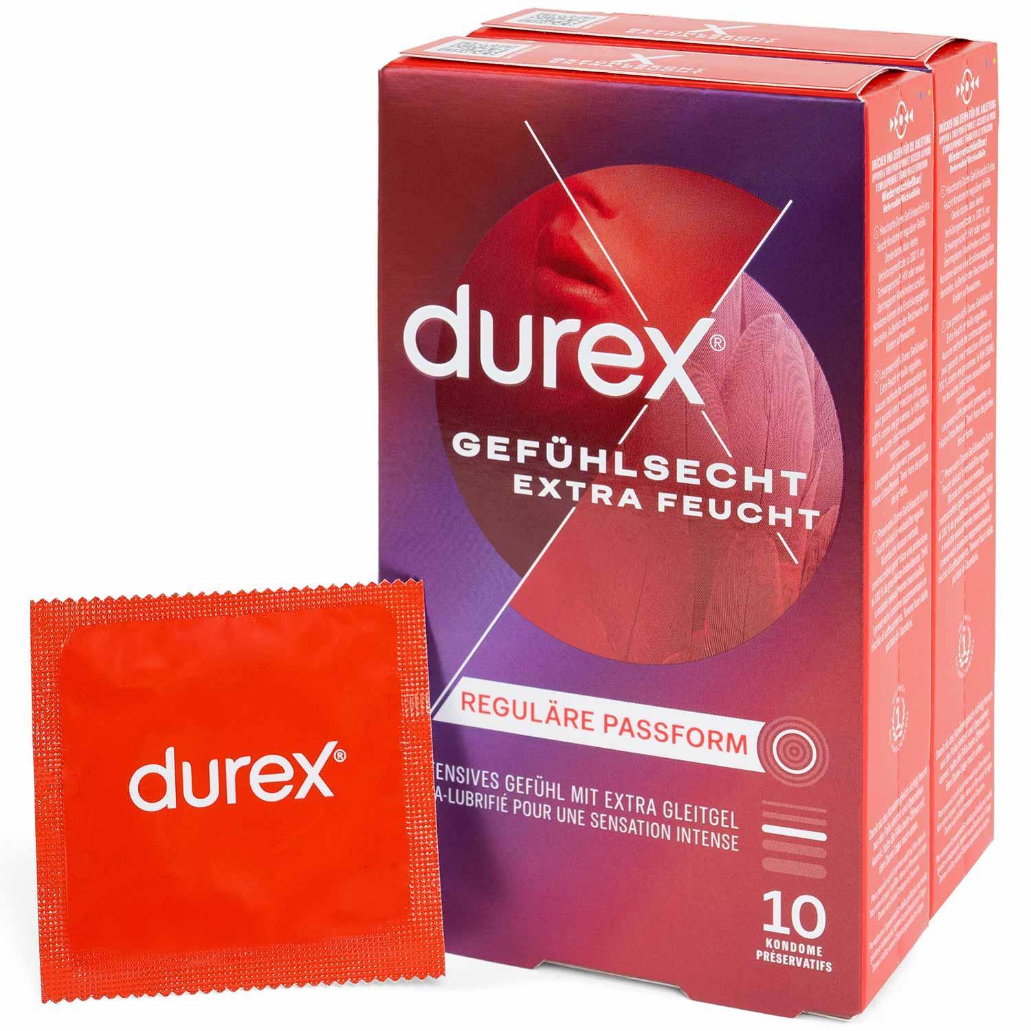 Durex Gefühlsecht Extra Feucht Condoms 10pcs, with Reservoir, Extra Lubrication, Ø 56mm, 195mm