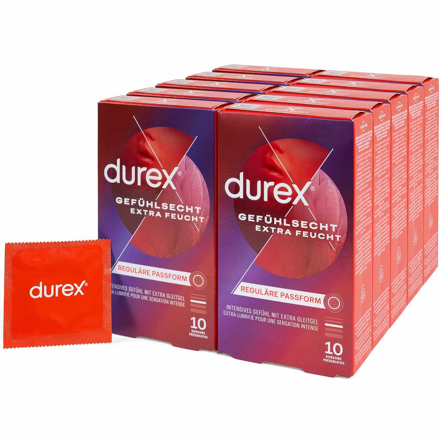 Durex Gefühlsecht Extra Feucht Condoms 10pcs, with Reservoir, Extra Lubrication, Ø 56mm, 195mm