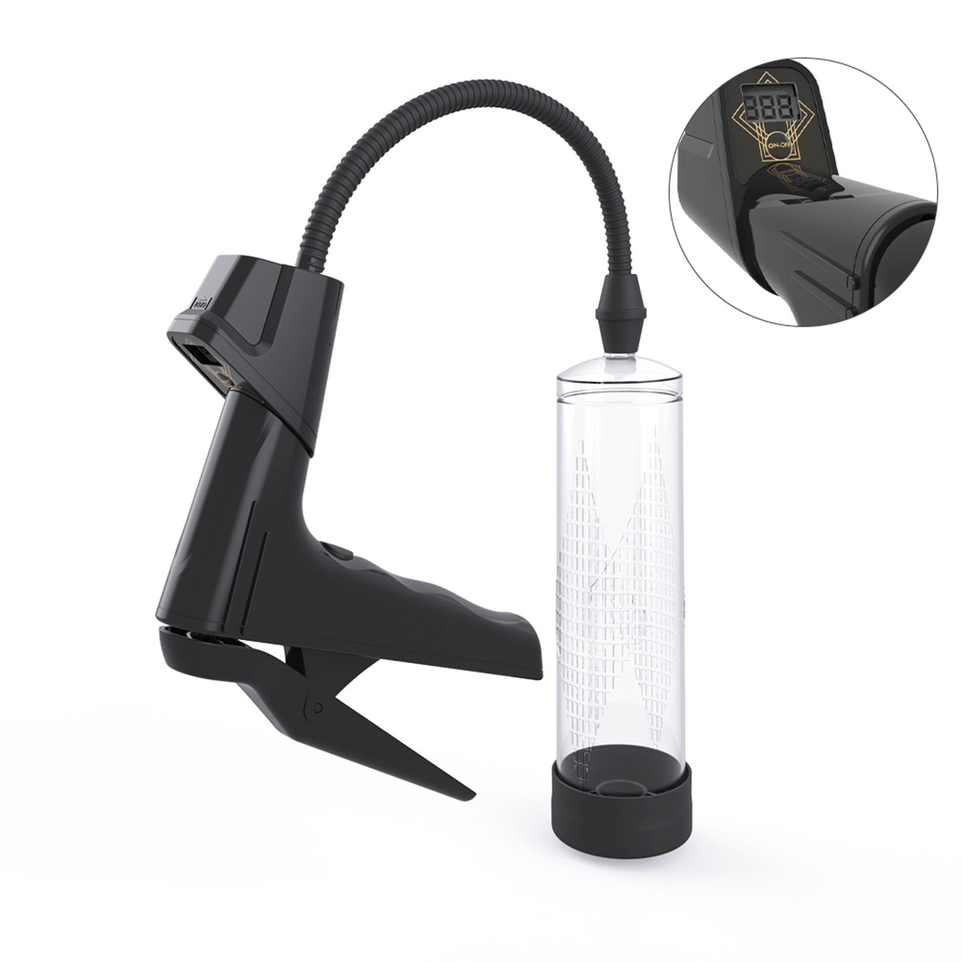 Manual Penis Pump with digital display, Black & Clear