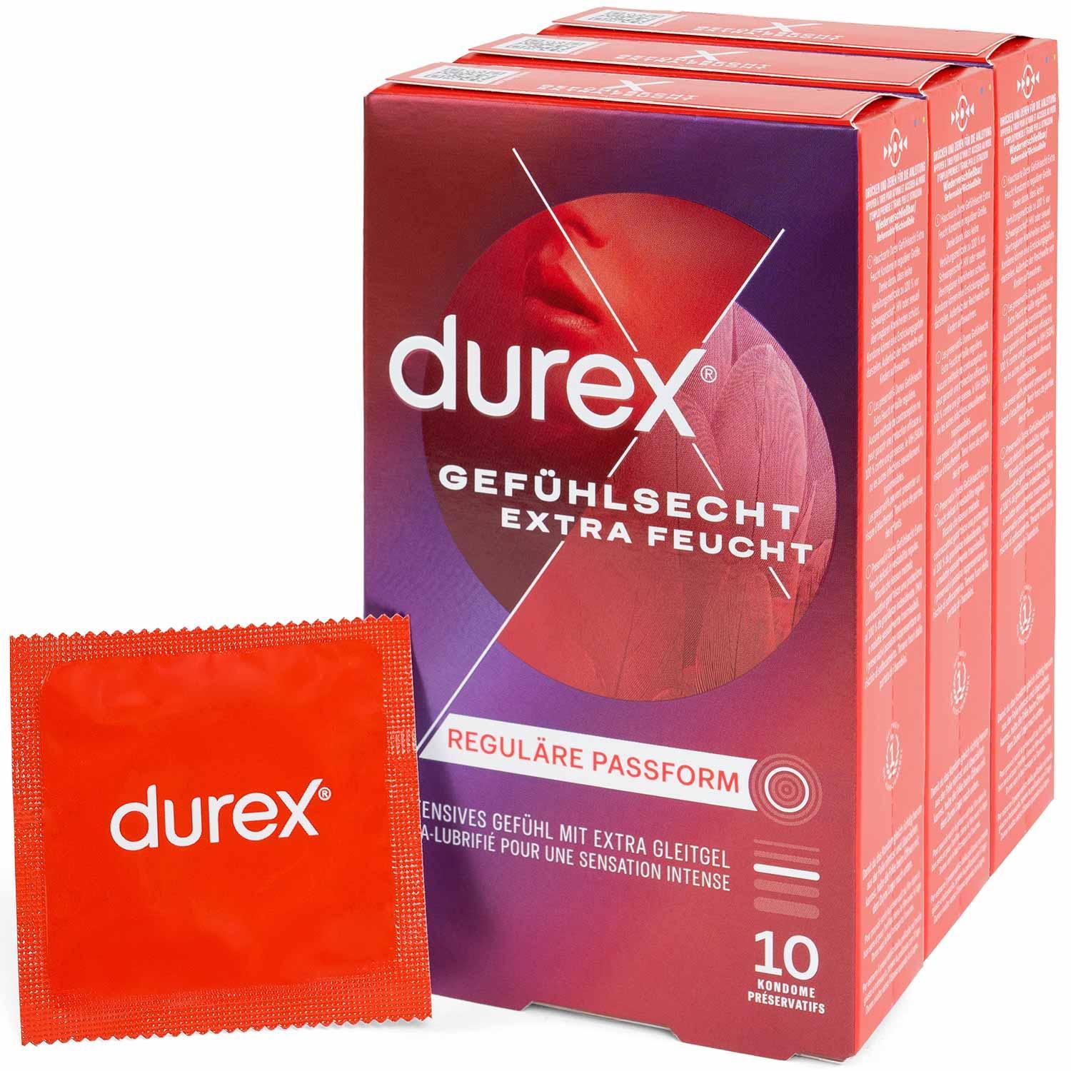 Durex Gefühlsecht Extra Feucht Condoms 10pcs, with Reservoir, Extra Lubrication, Ø 56mm, 195mm