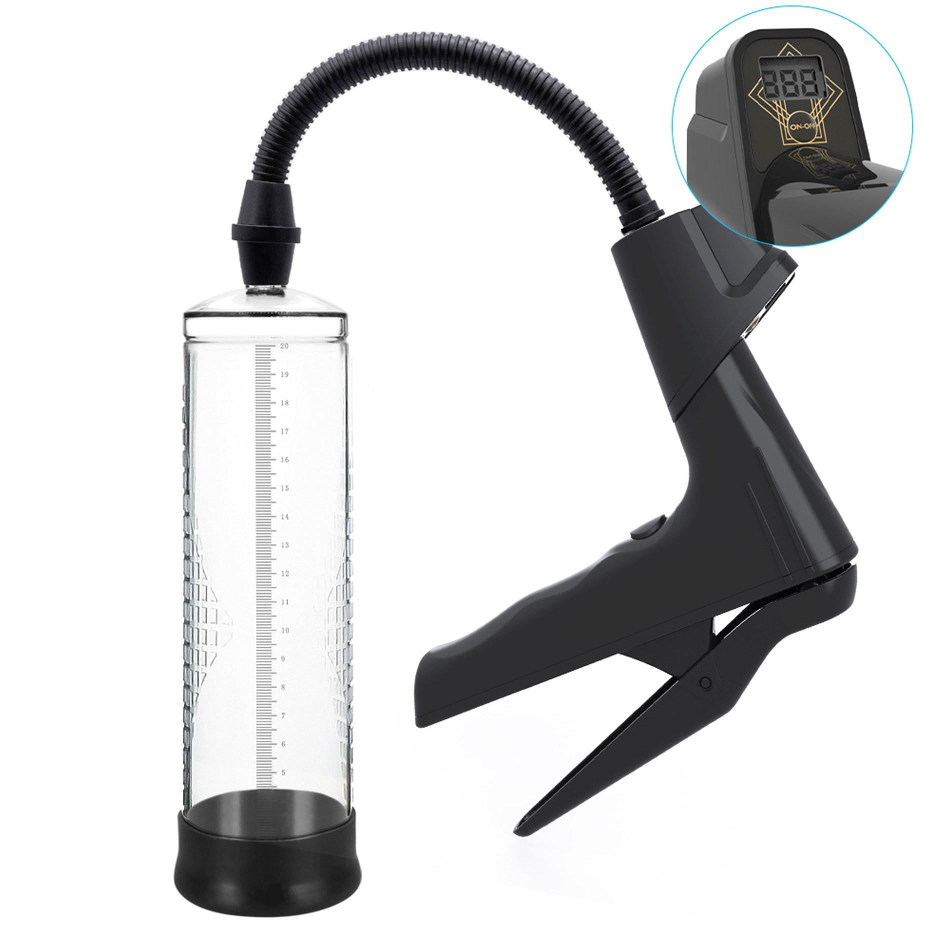 Manual Penis Pump with digital display, Black & Clear