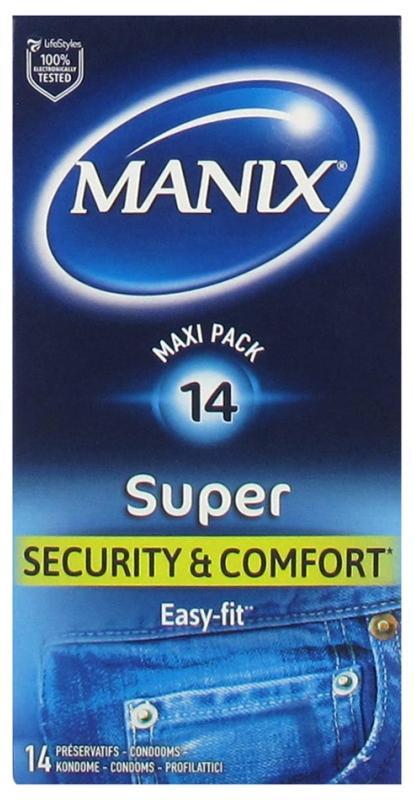 Manix Super Security &amp  Comfort, easy fit, 14 condoms, 18 cm
