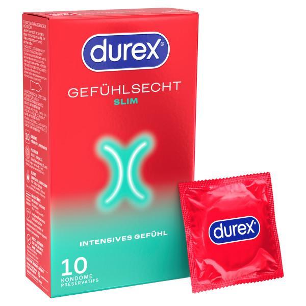 Durex Gefühlsecht Slim Fit Condoms 10 pcs, with Reservoir, Ø 52,5mm, 180mm