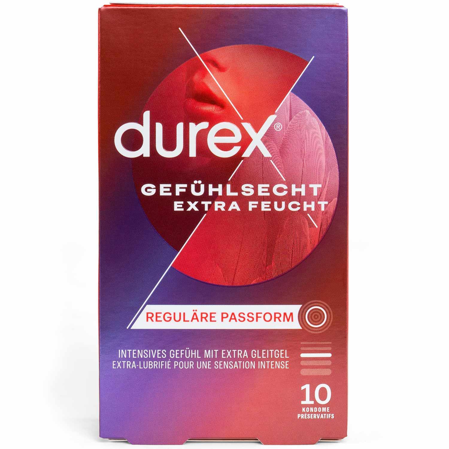 Durex Gefühlsecht Extra Feucht Condoms 10pcs, with Reservoir, Extra Lubrication, Ø 56mm, 195mm